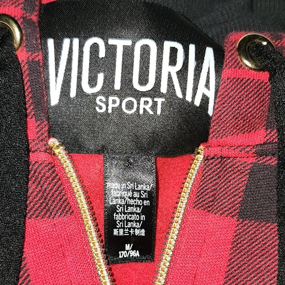 VS SPORT Full Zip Hoodie Soft Fleece Color Red Plaid, Size Medium - Picture 4 of 10